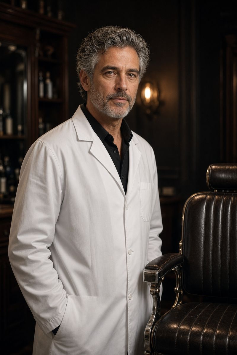 Portrait of fictional barber James Ortiz