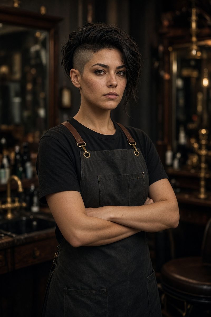 Portrait of fictional barber Riley Chen