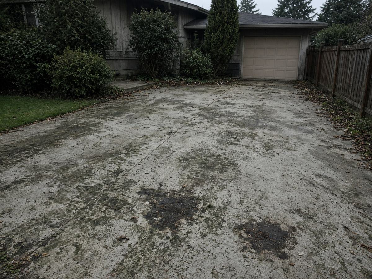 Dirty driveway before washing