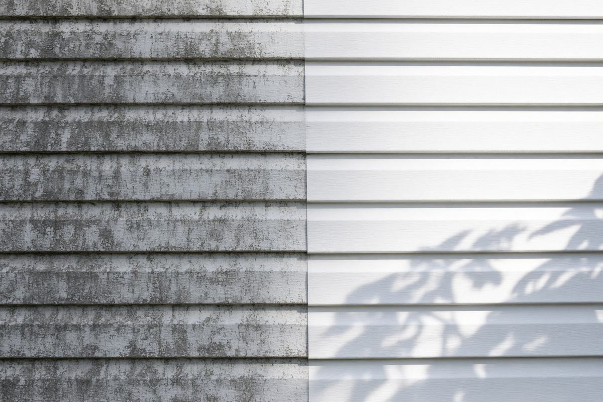 Siding cleaned on one side