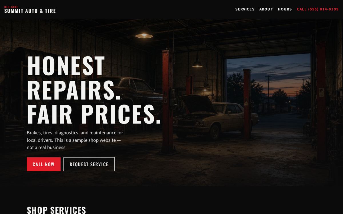 Preview of the Summit Auto & Tire demo website