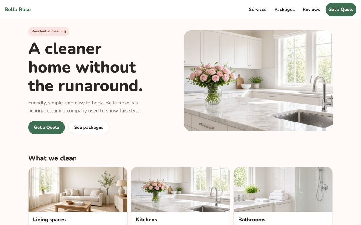 Preview of the Bella Rose Cleaning demo website