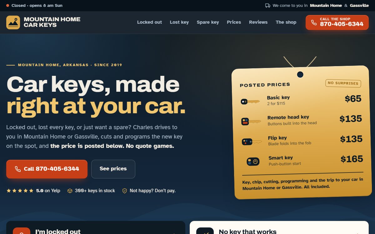 Preview of the Mountain Home Car Keys sample website