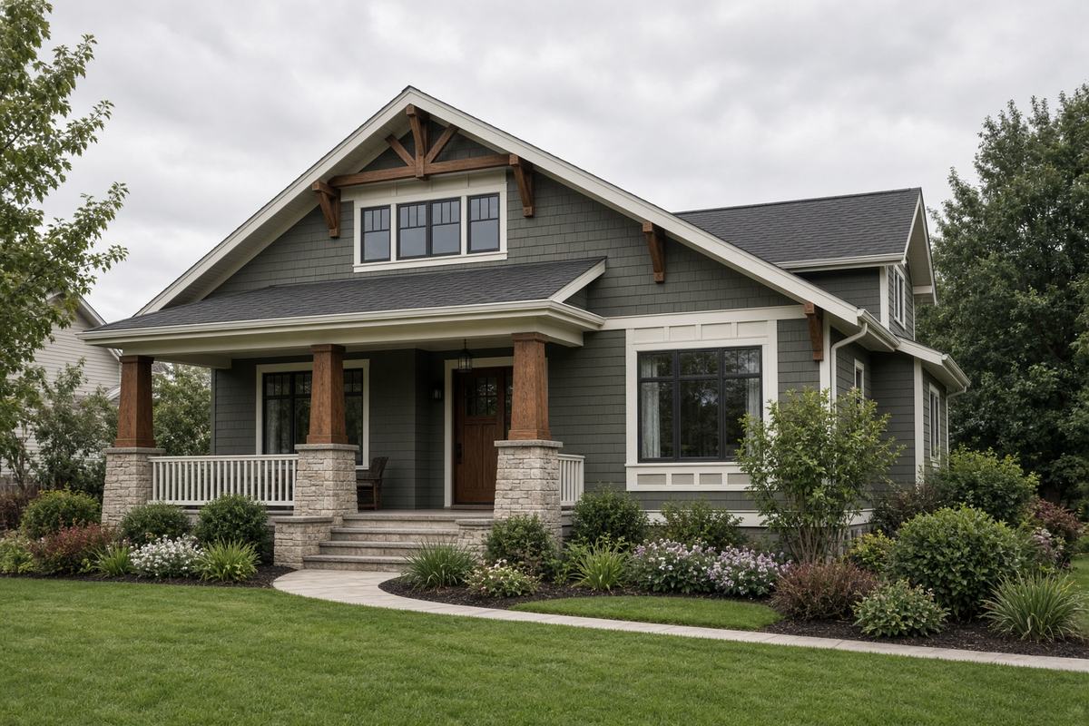 Craftsman house with a finished roof